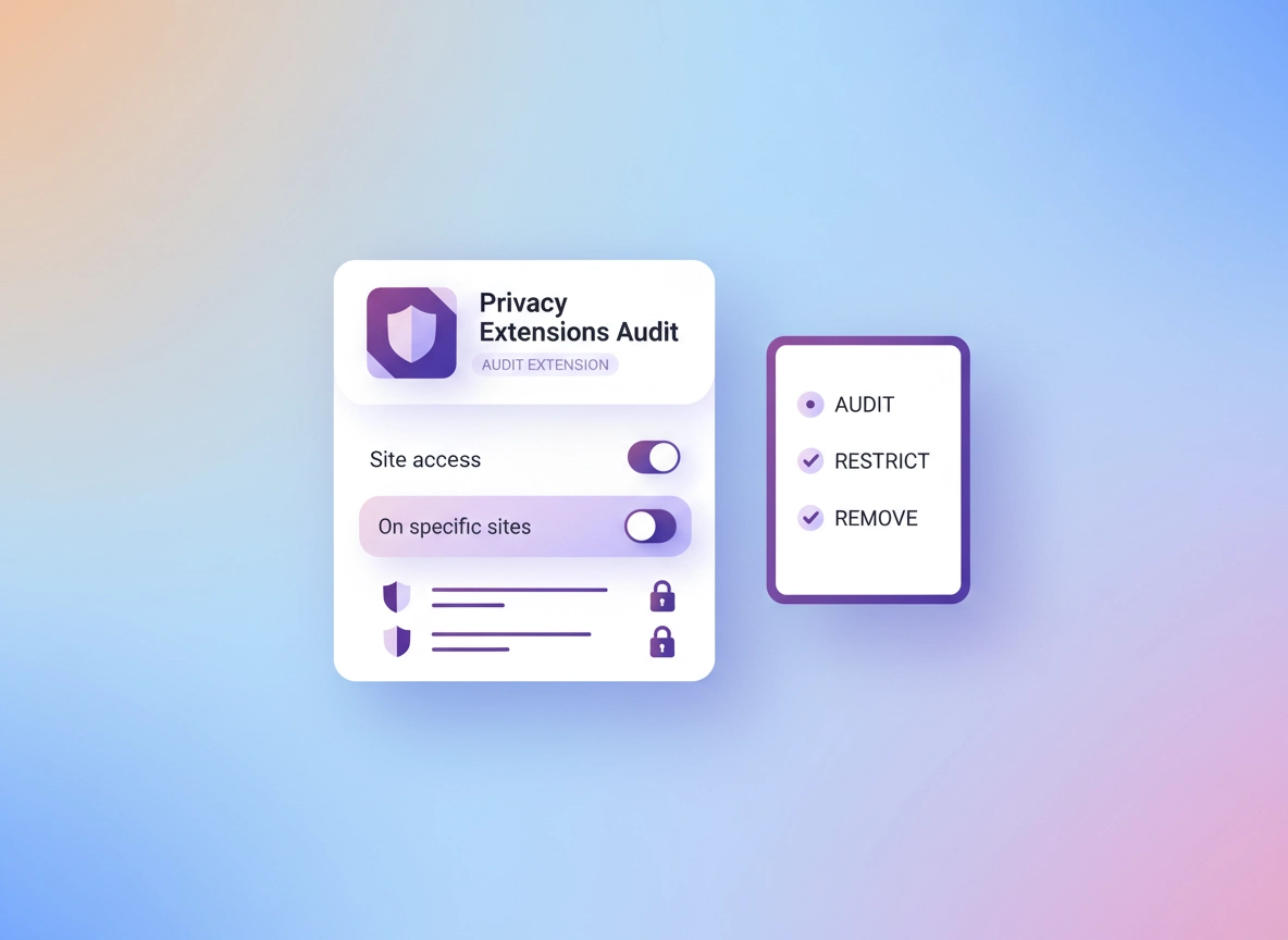 Chrome privacy extensions guide showing extension permissions, site access controls, and security shields