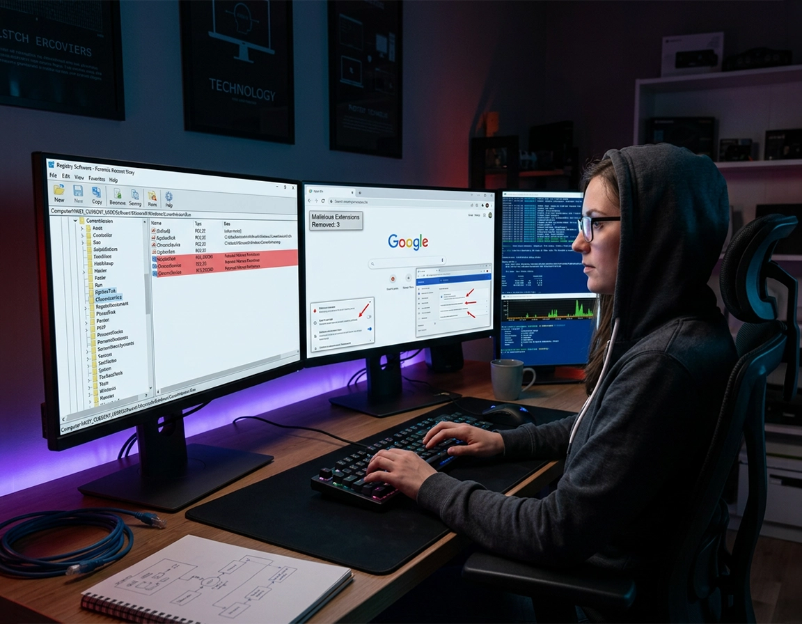 Windows Registry malware persistence affecting Chrome browser