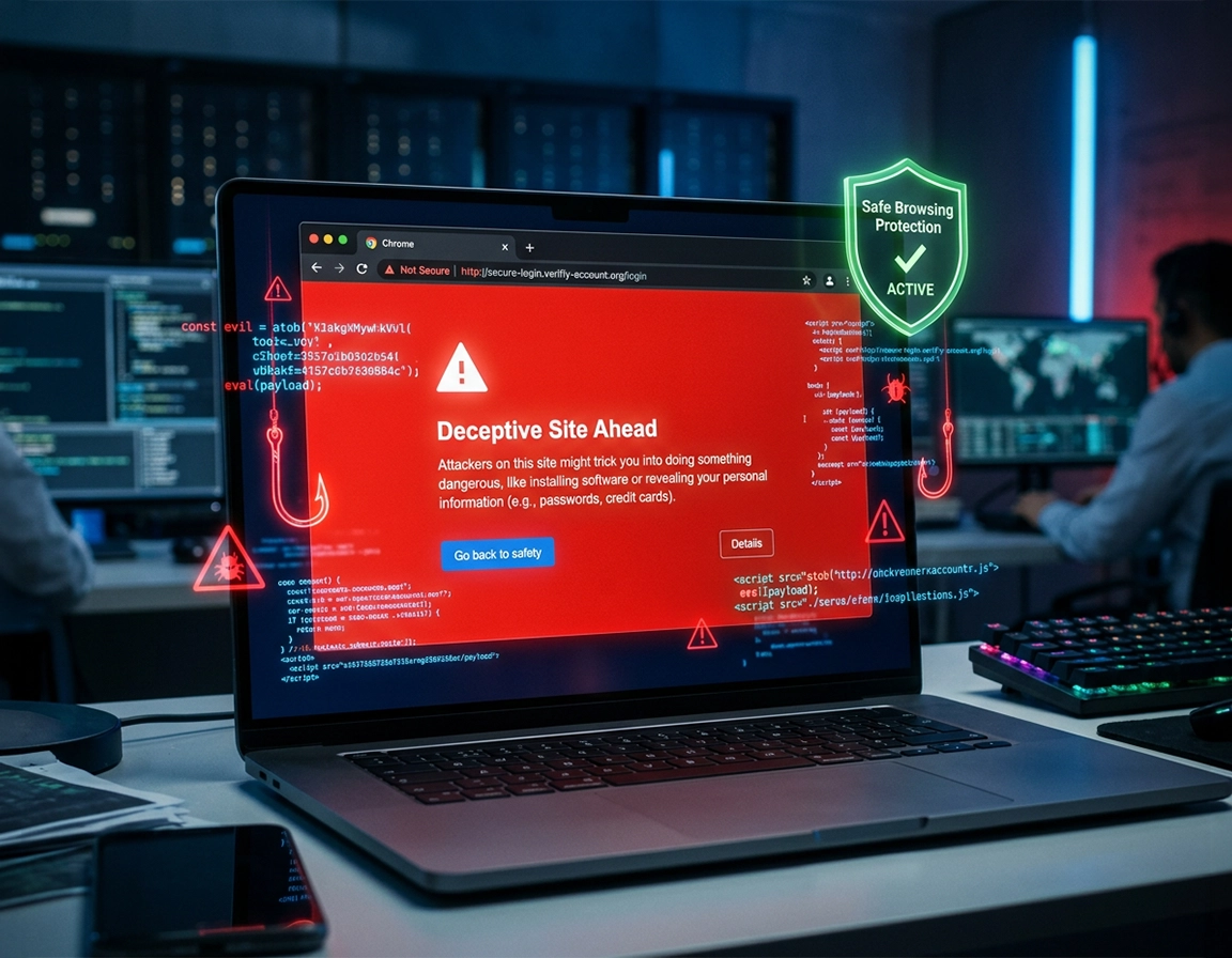 Chrome Safe Browsing phishing and malware protection warning screen
