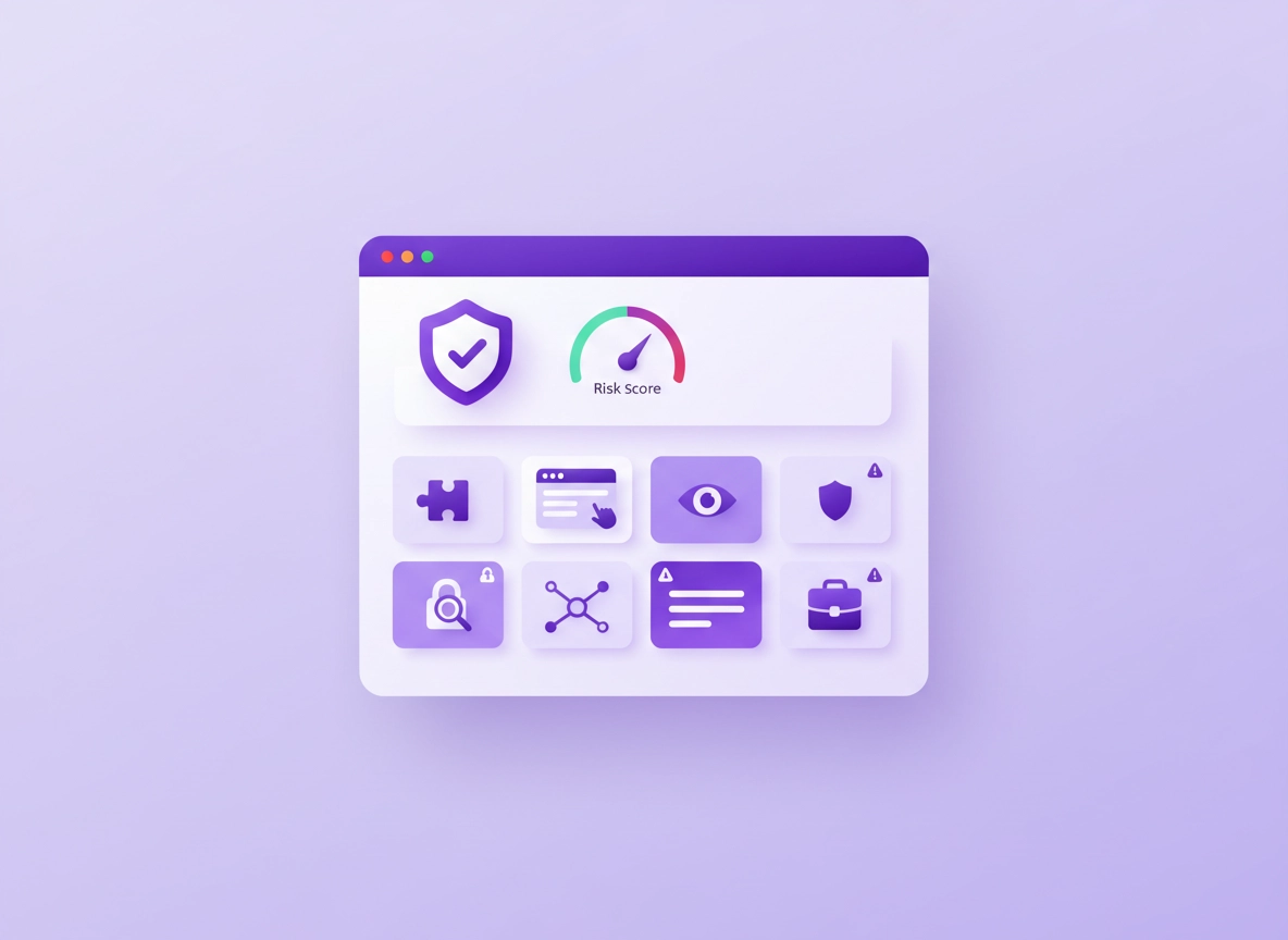 Chrome Security Audit Guide checklist with shield, extensions, permissions, and Safe Browsing icons