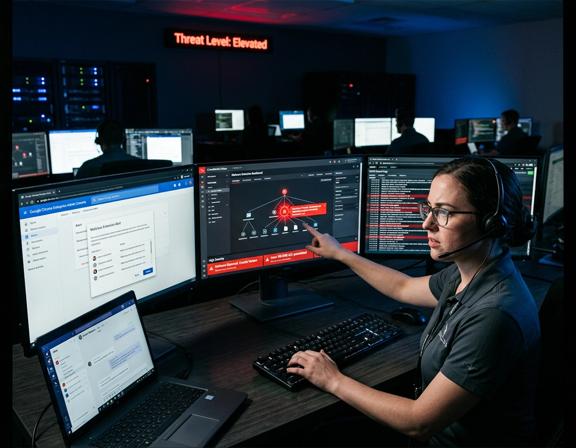 Chrome security incident response and enterprise threat containment dashboard