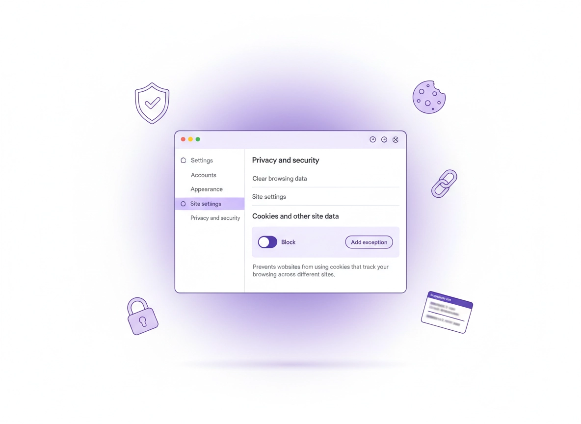 Chrome third-party cookies settings: block cross-site tracking and add safe exceptions