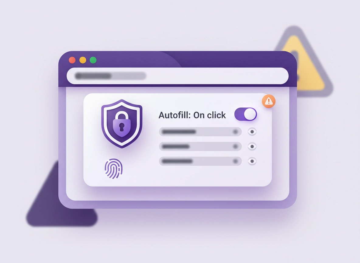 Free Password Manager for Chrome security guide illustration with vault, lock icon, and autofill controls