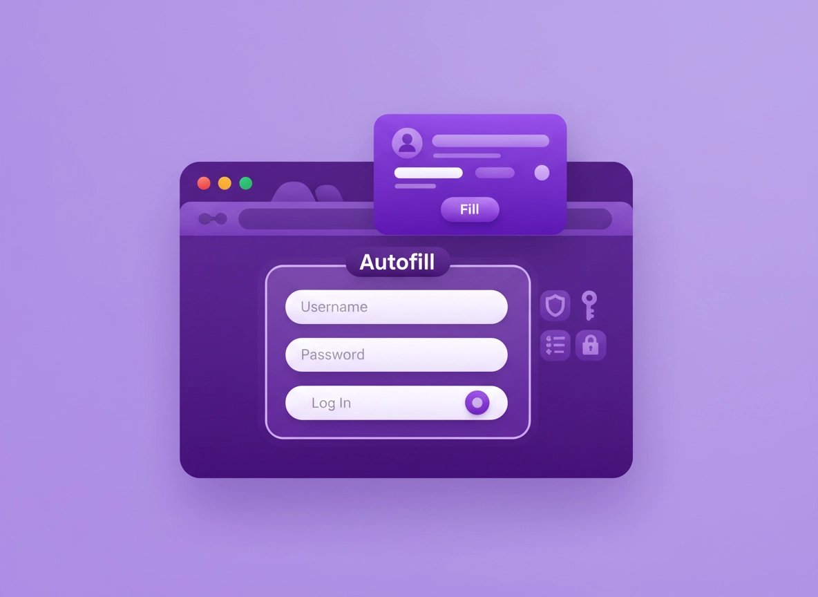 Chrome password manager extension interacting with a login page, showing permission controls and autofill security protection.