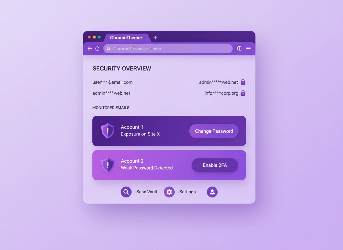 Dark web monitoring alerts inside a Chrome password manager extension