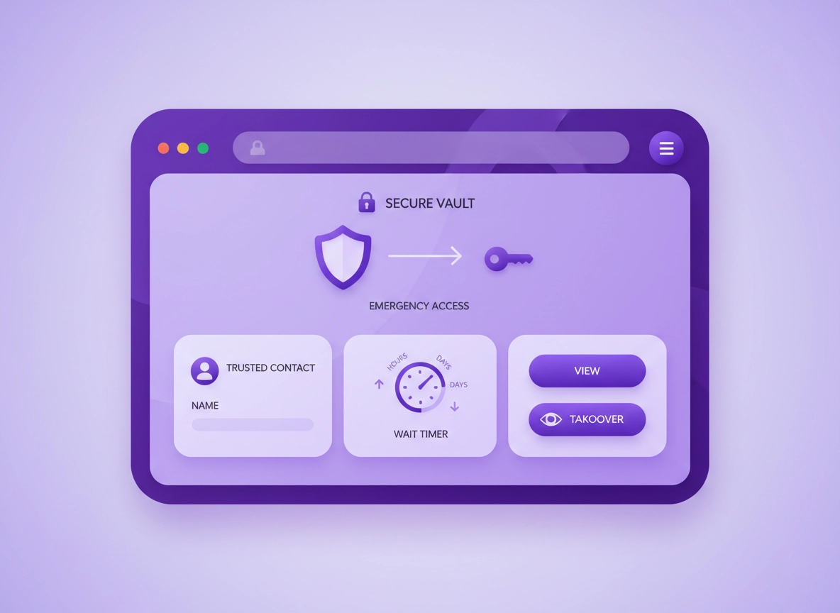 Password manager emergency access in Chrome with trusted contacts, wait timers, and view vs takeover options