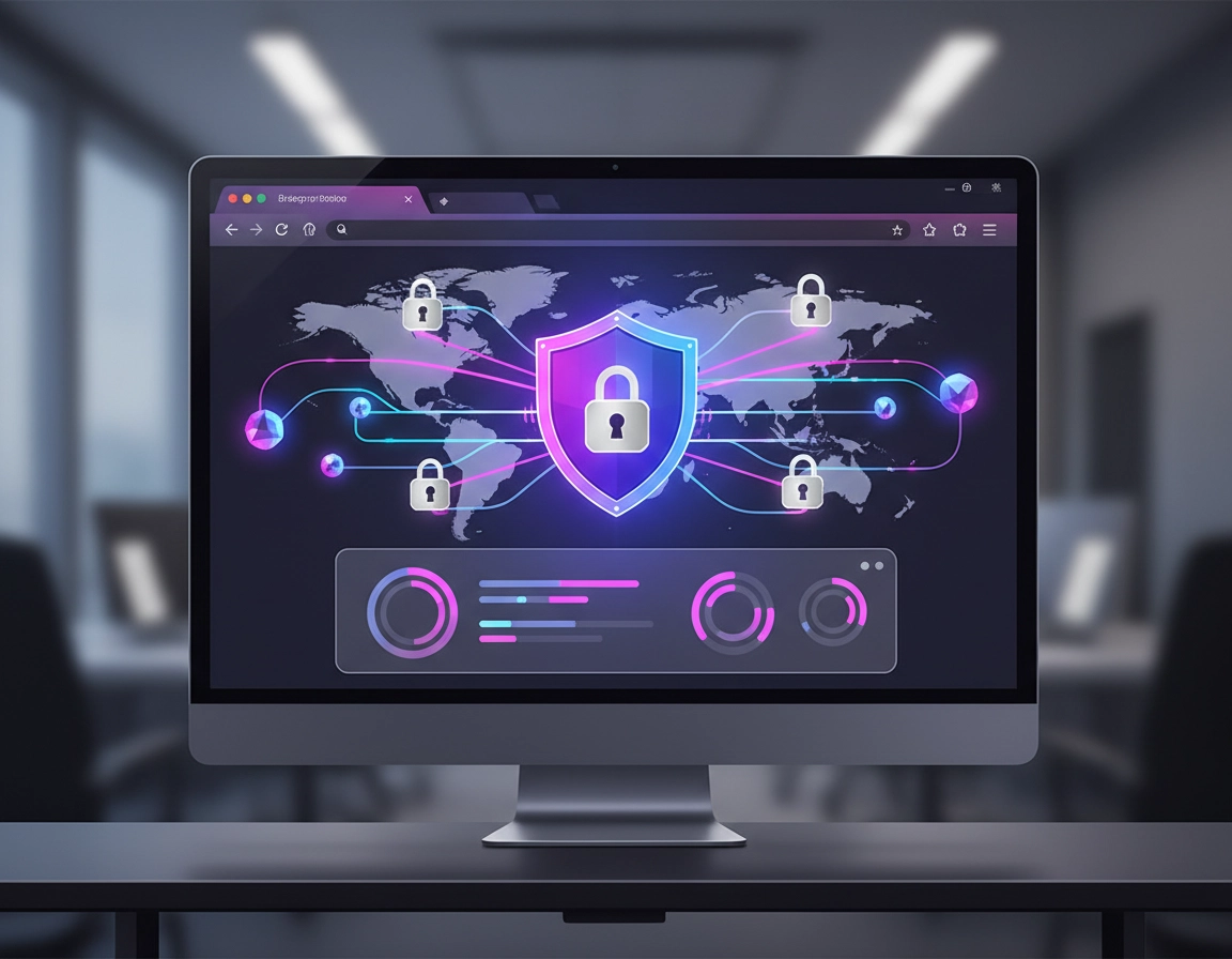 Premium VPN for Chrome secure browsing illustration with shield and server connections