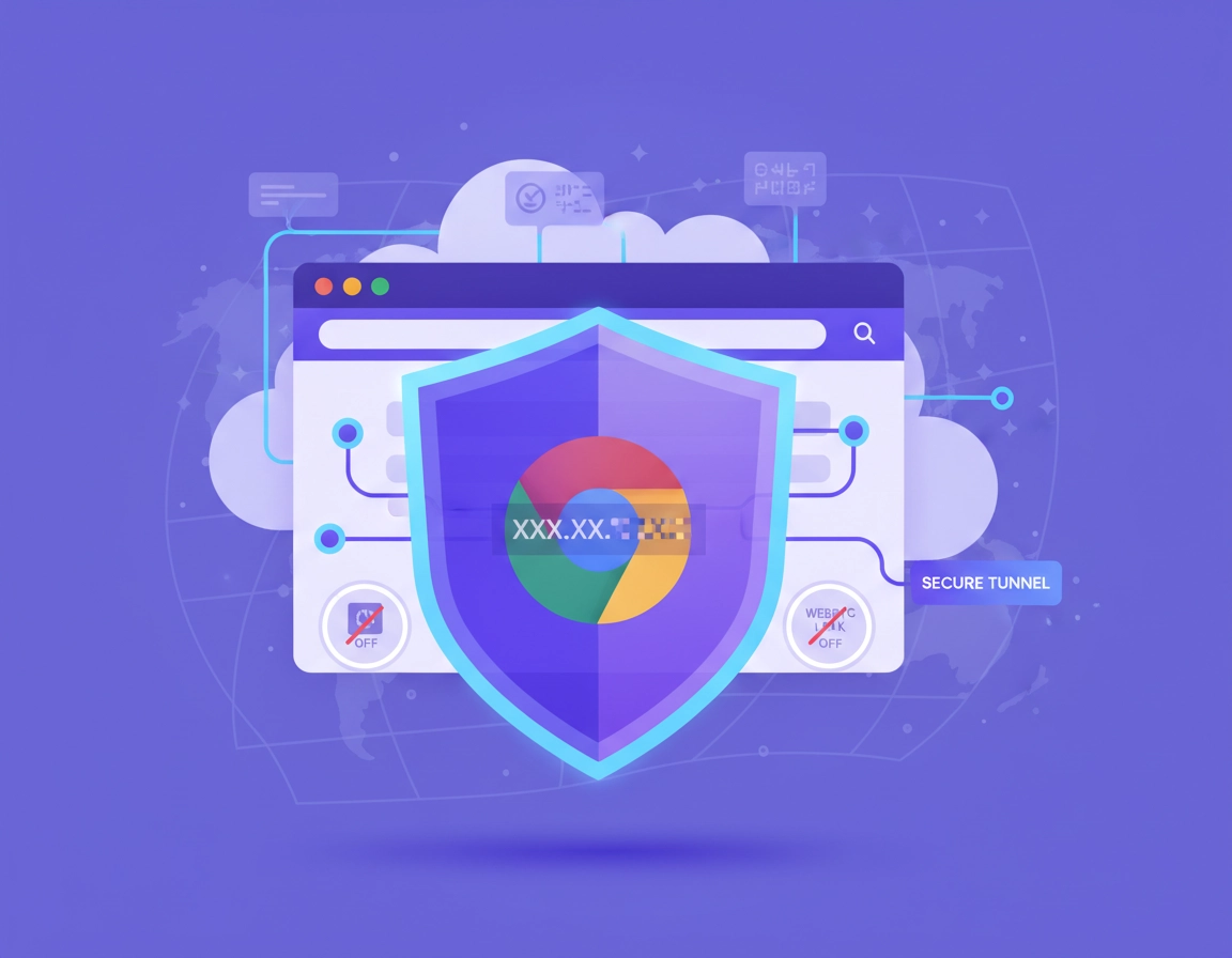 VPN Chrome IP Leak Protection guide with Chrome, VPN shielding, and IP privacy concepts