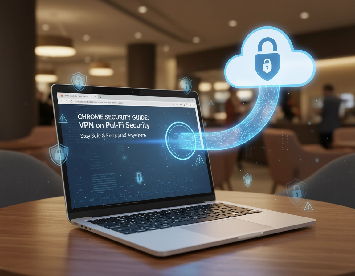 VPN for Chrome protecting a laptop connected to public Wi-Fi in a cafe environment