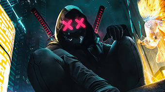 Ninja Cyberpunk Katana Mask Chromebook Wallpaper