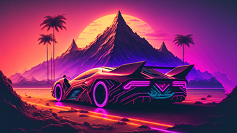 Sports Car In A Futuristic Mountain Sunset Chromebook Wallpaper